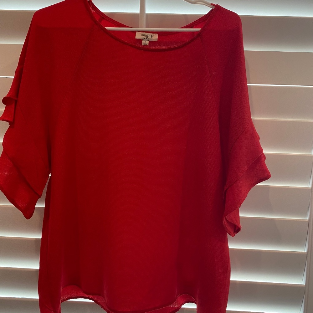 Umgee Red Ruffle Sleeve Blouse